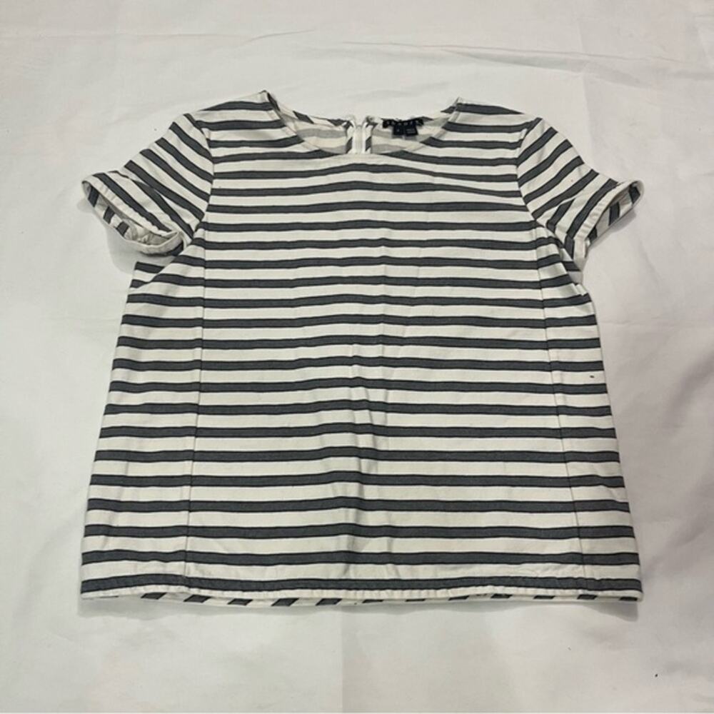 Theory Striped Short Sleeve Minimalist Quiet Luxury Office Career Top Size 0